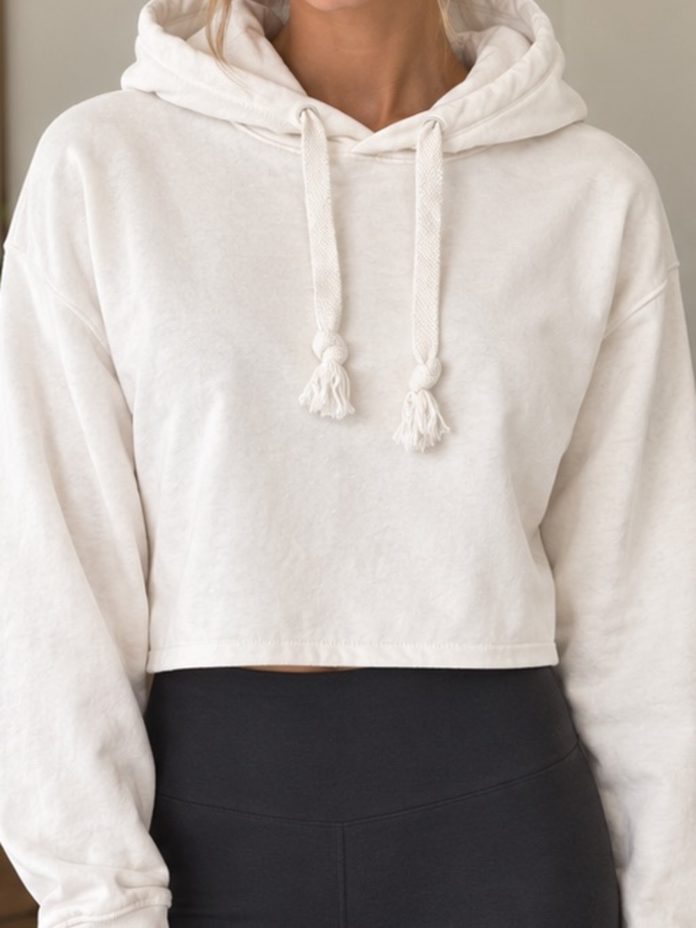 Altar'd State Cream Cropped Hoodie with Drawstring